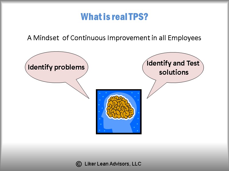 What is real TPS?  A Mindset  of Continuous Improvement in all Employees